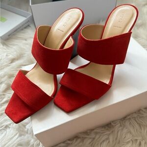 Aeyde Suede Mule Sandals in Red 7.5